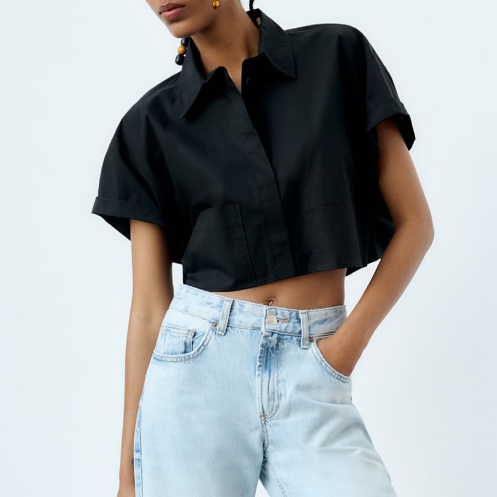 NEW Zara Crop Poplin Shirt Top